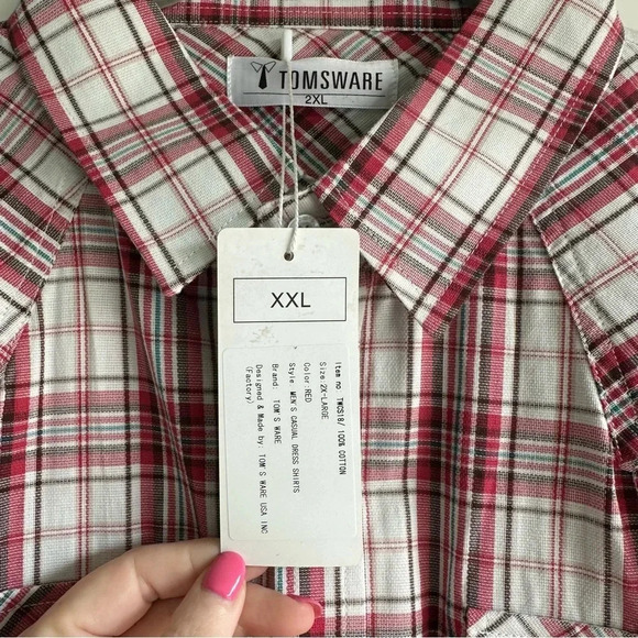 NWT Tomsware Mens Western Button Front Shirt Size 2XL Red White Long Sleeve - Picture 3 of 7